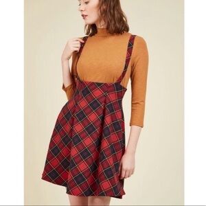 ModCloth plaid suspender skirt nwot
